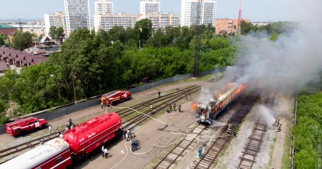 Пожарный поезд станции Томск-II принял участие в пожарно-тактических учениях