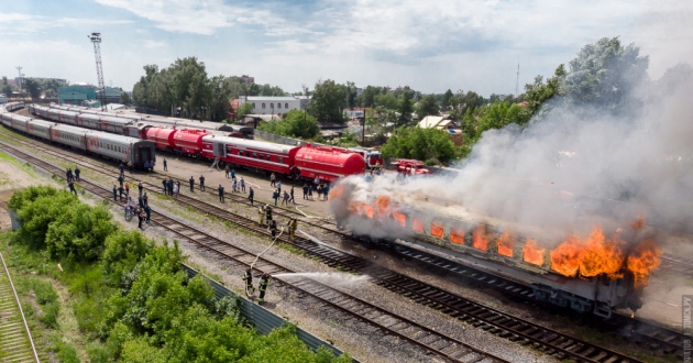 Пожарный поезд станции Томск-II принял участие в пожарно-тактических учениях