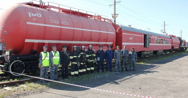 Пожарный поезд филиала ФГП ВО ЖДТ России на Западно-Сибирской ж.д. принял участие комплексном учении в Кемерово