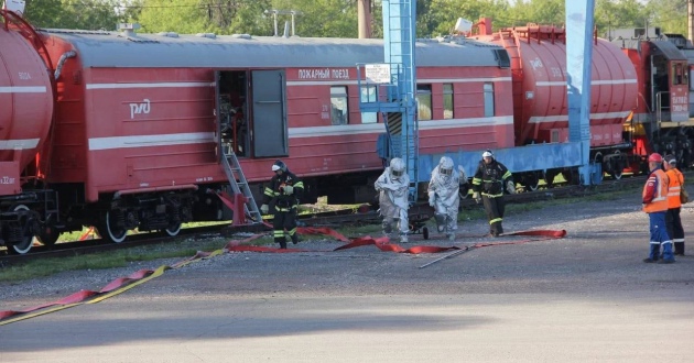 Пожарный поезд филиала ФГП ВО ЖДТ России на Западно-Сибирской ж.д. принял участие комплексном учении в Кемерово